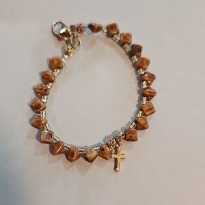 Brown Stone Bracelet with Gold Accents One Of A Kind 6 Inches